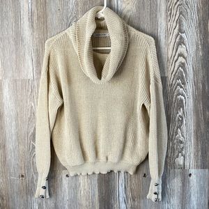 Misslook tan crochet, short sweater with cowl neck, M